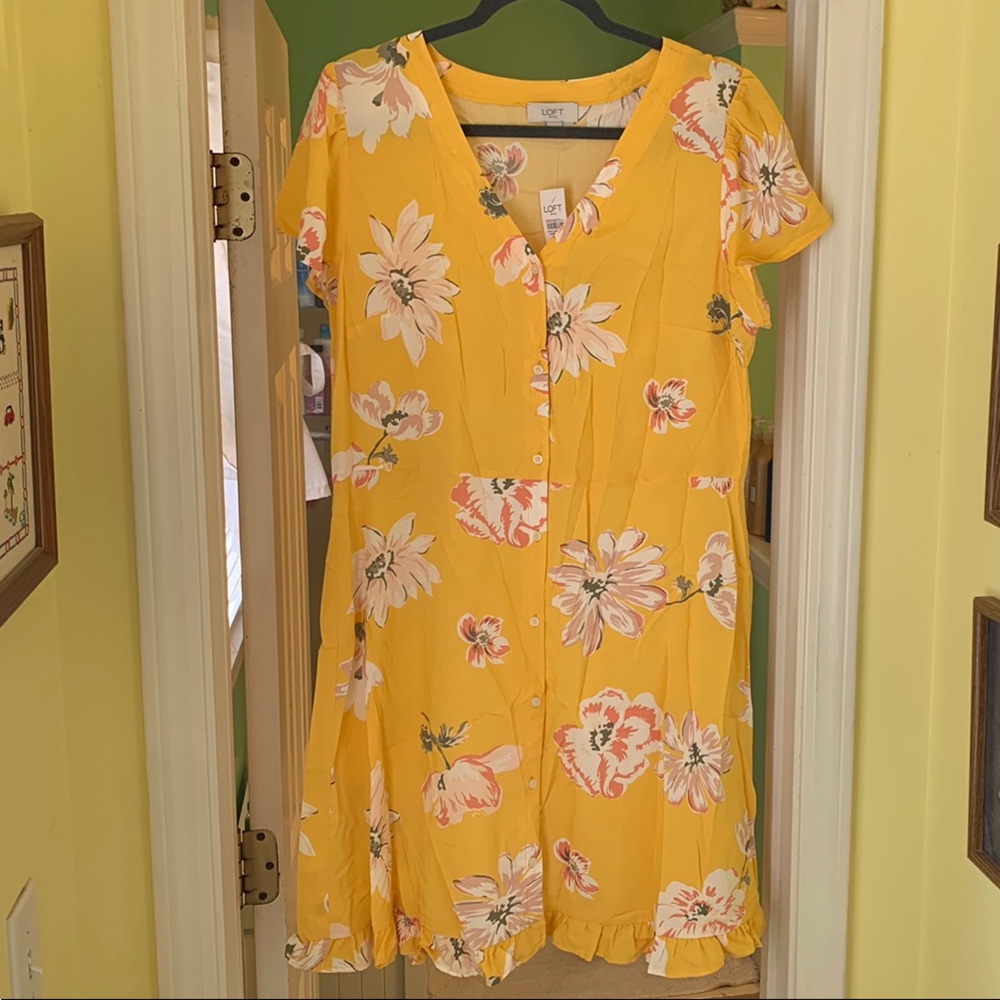 LOFT Yellow Sundress with Flutter Sleeves and V-Neck